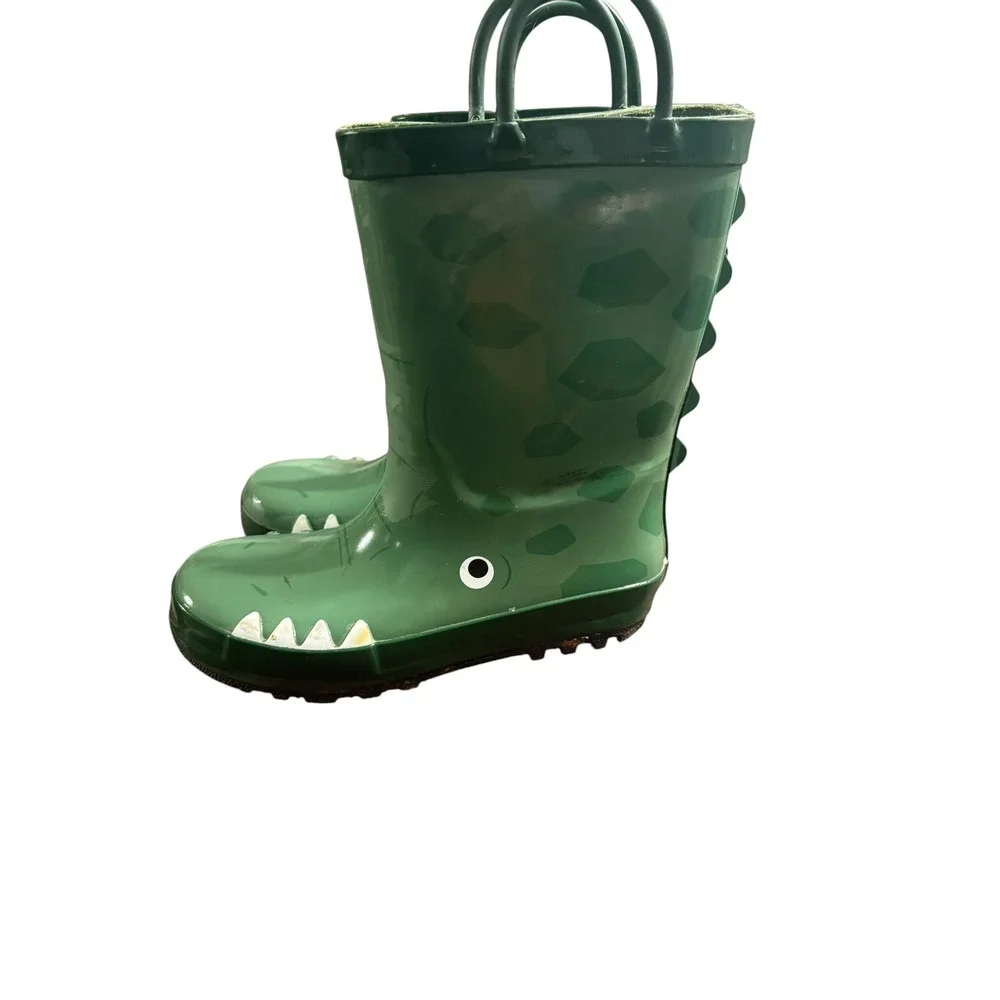 Cat & Jack Kids Green Alligator Rain Boots Crocodile Waterproof Size 12 Pull On